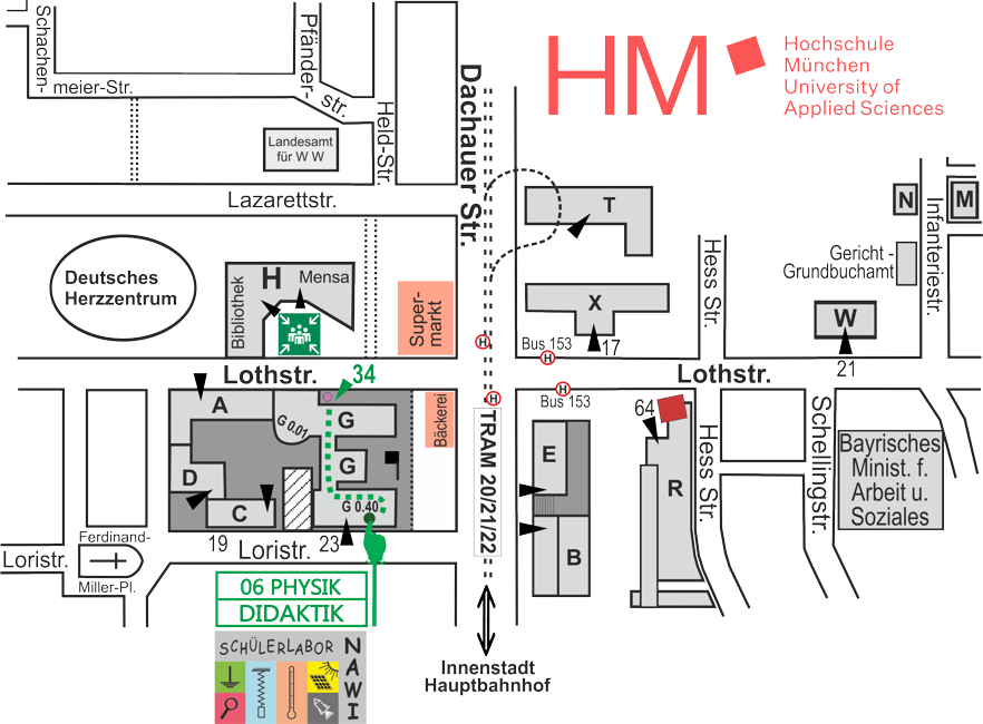Lageplan der Hochschule München, Stammgelände Lothstraße